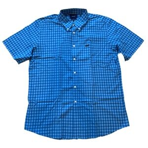 FAÇONNABLE Men’s “Club” 100% Cotton Short-Sleeve Blue Checkered Shirt Sz XXL